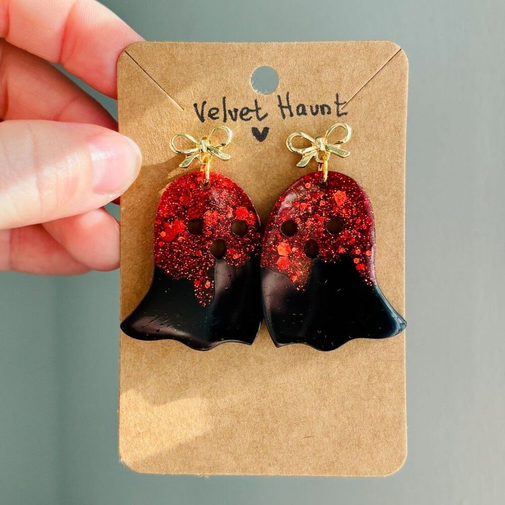 Blood Red Ghost Earrings Black Dark Romantic Gothic Jewelry, Romantic Halloween